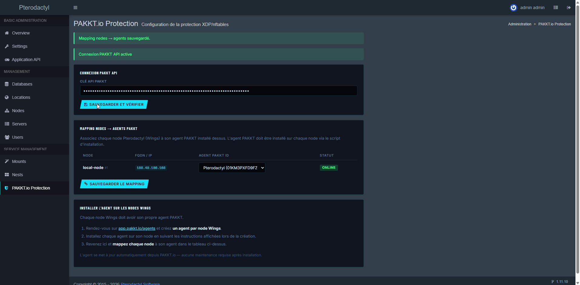 Mapping sauvegardé, le node est ONLINE et connecté